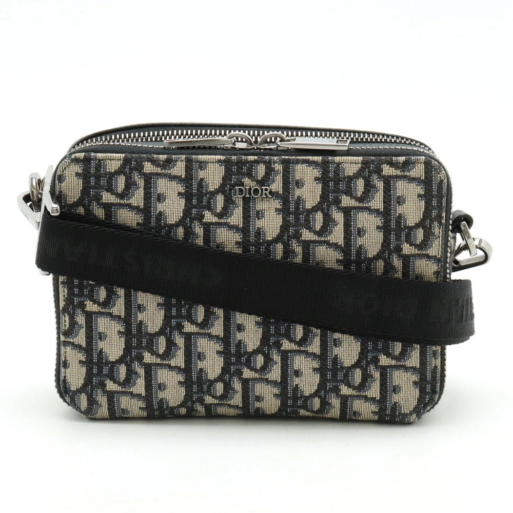 Christian Dior Oblique Shoulder Wallet Jacquard Bag Black Navy Blue